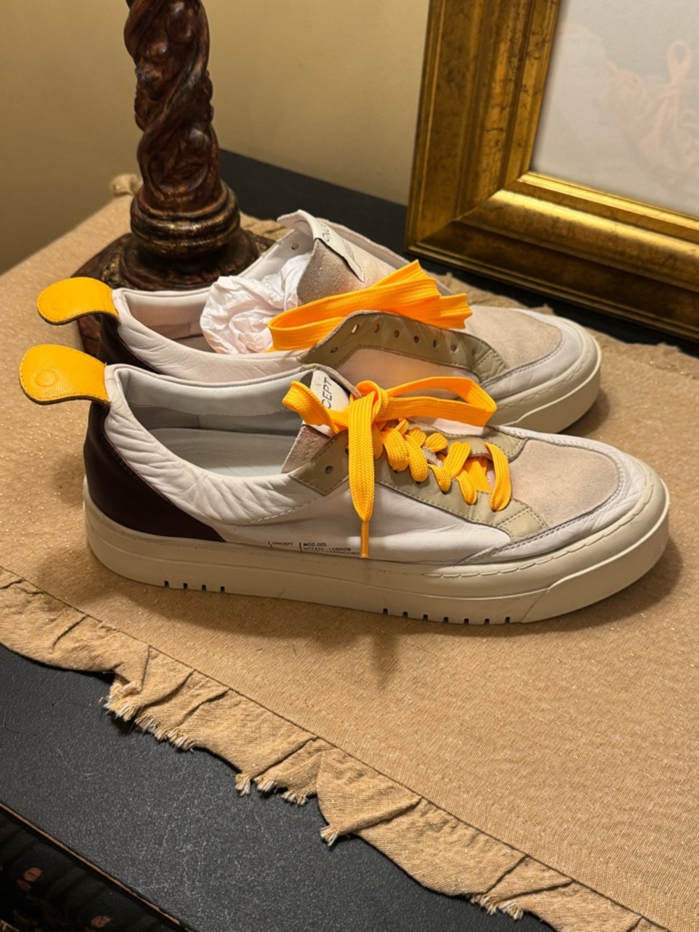 Women's Casual Low-Top Sneakers in White, Beige & Yellow